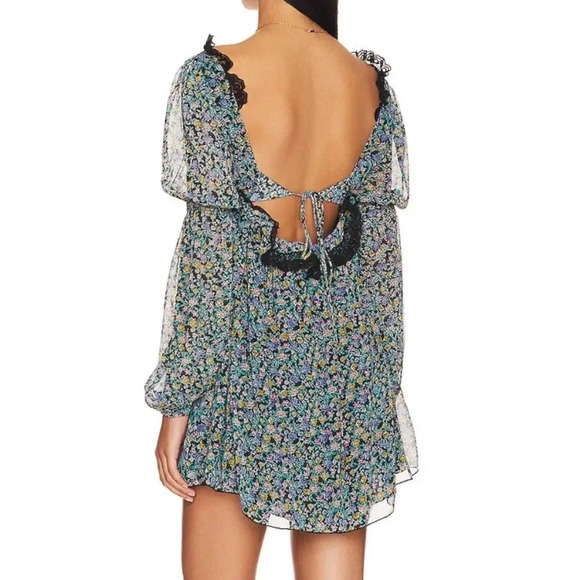 Free People Pennie Babydoll Mini Dress Floral Flowy Dress Size Small - Picture 2 of 8